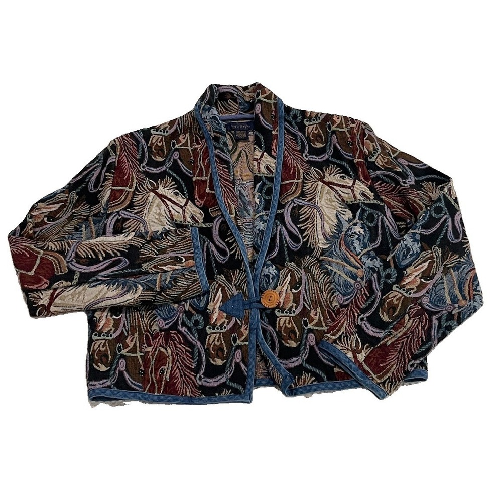 Vintage Lifestyle Jacket 90s Womens Small Horse Tapestry Western Cotton